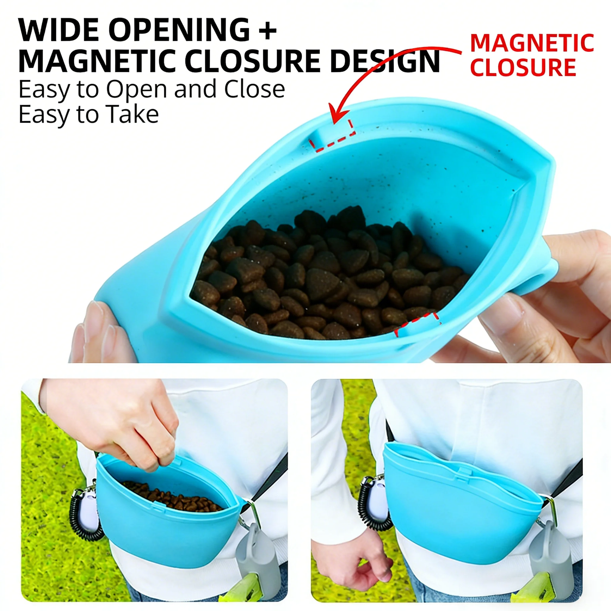 

New multi functional dog walking snack bag Pet dog cross body silicone bag With food storage sealing strip design dog supplies