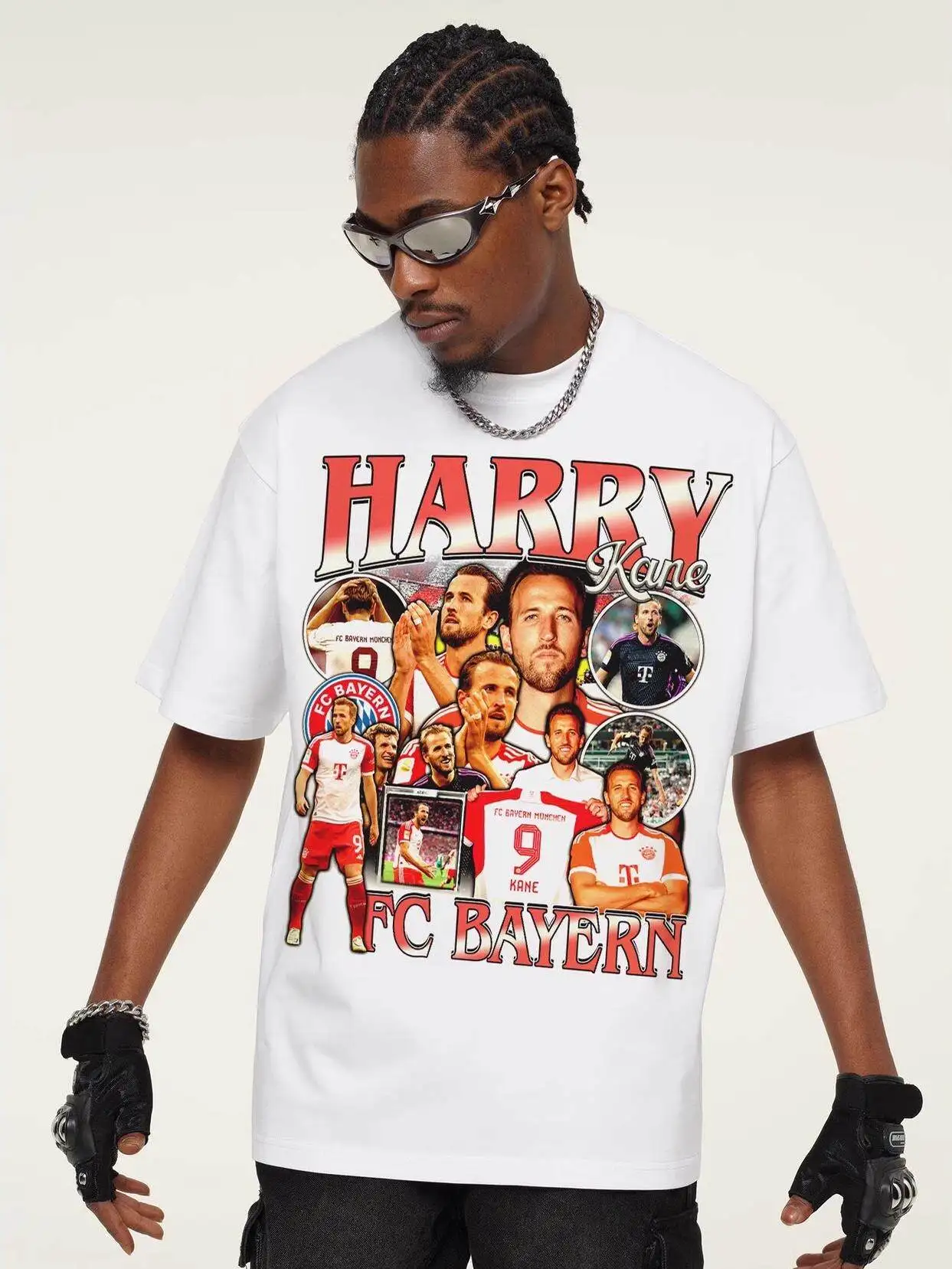 Summer football Harry Kane direct spray printed heavyweight cotton t-shirt men's American trendy brand loose short sleeved shirt