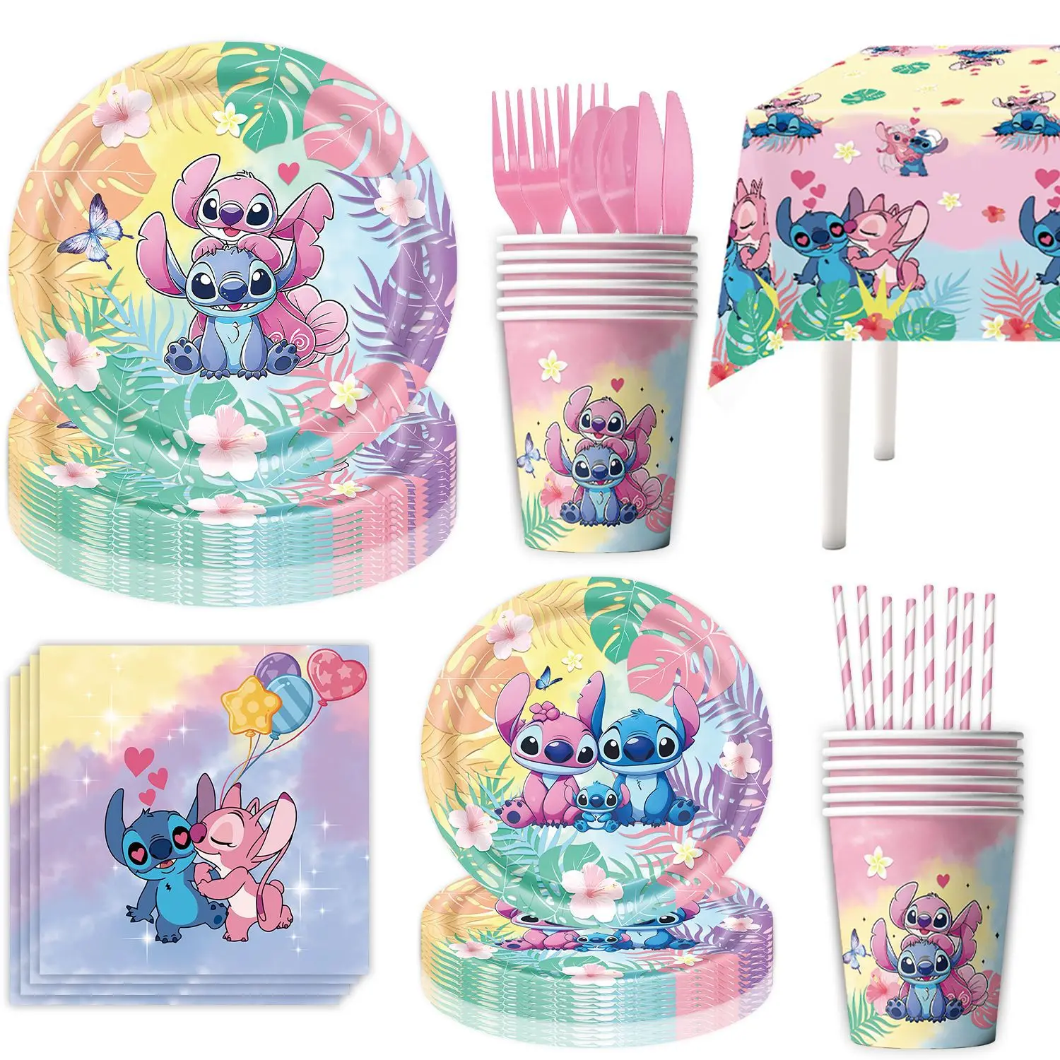 Lilo Stitch – décoration de fête d'anniversaire, vaisselle, nappe, assiettes, gobelets, cadeaux de fête pour enfants, fournitures Souvenirs de réception-cadeau pour bébé