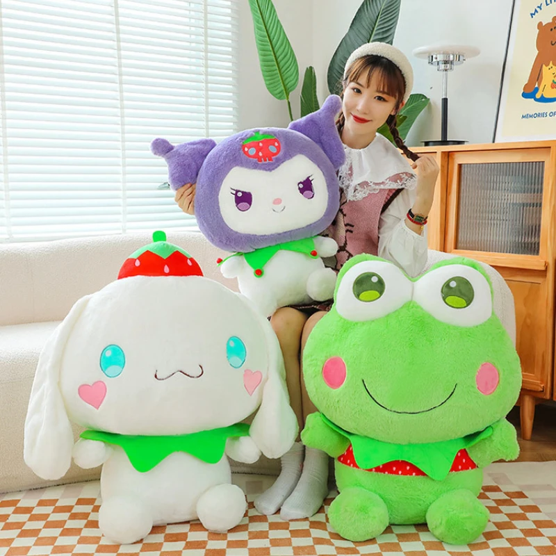 90cm Big Size Sanrio Strawberry Kuromi Stuffed Plushies Anime Cinnamoroll Doll Kawaii Keroppi Soft Plush Toys Christmas Gift Toy