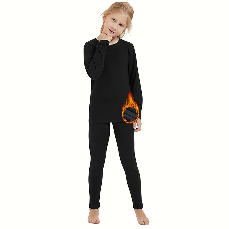 HOPLYNN Thermal Underwear Set for Children Ski Underwear Boys Girls Functional Underwear with Double-Sided Fleece