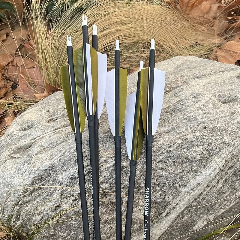 fleche-en-carbone-a-plumes-naturelles-traditionnelles-fleche-en-carbone-mixte-62-mm-pour-tir-a-l'arc-en-exterieur-entrainement-et-competition-fleche-en-carbone-pour-tir-a-l'arc
