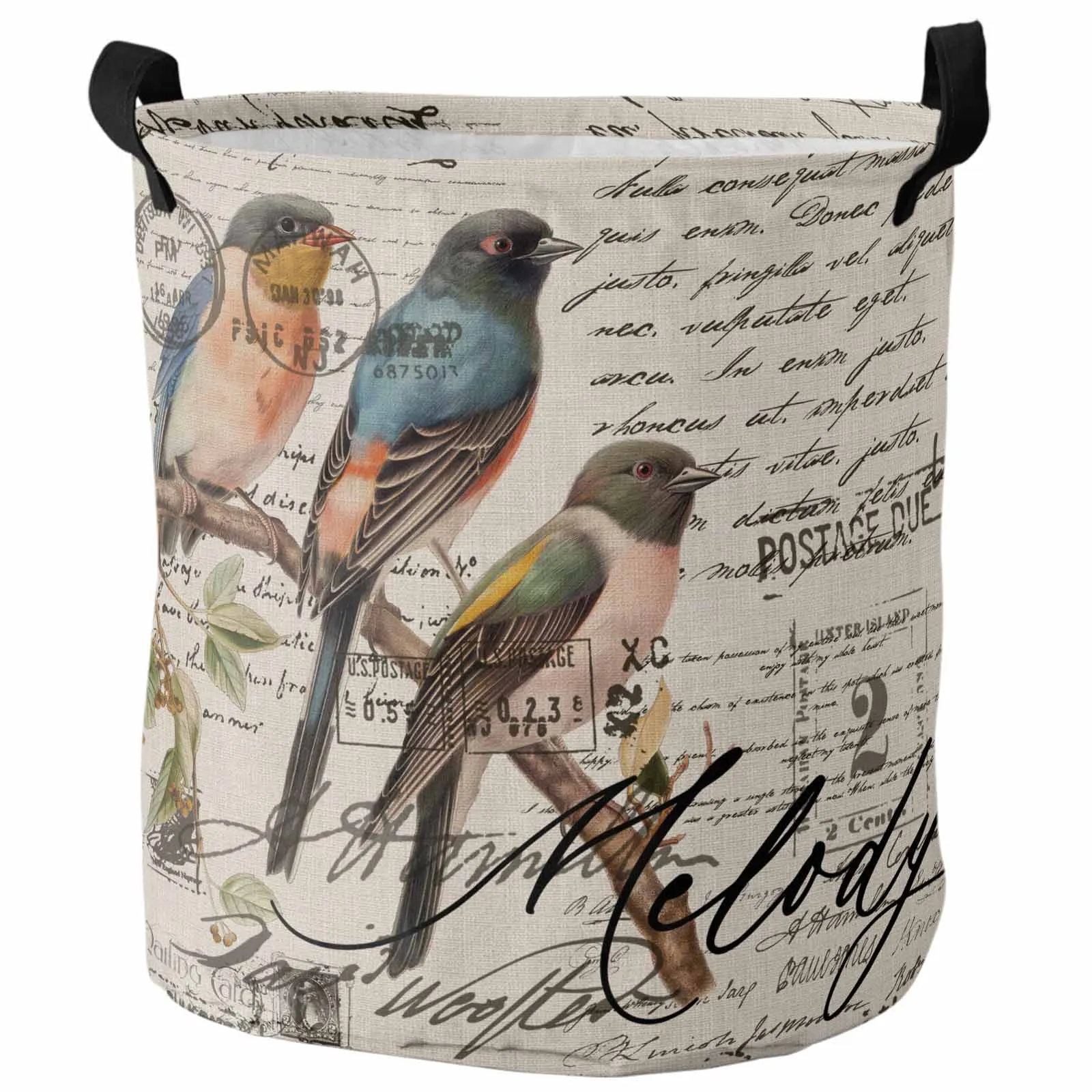 Retro Illustration Bird Envelope Postmark Foldable Dirty Laundry Basket Kid's Toy Organizer Waterproof Storage Baskets