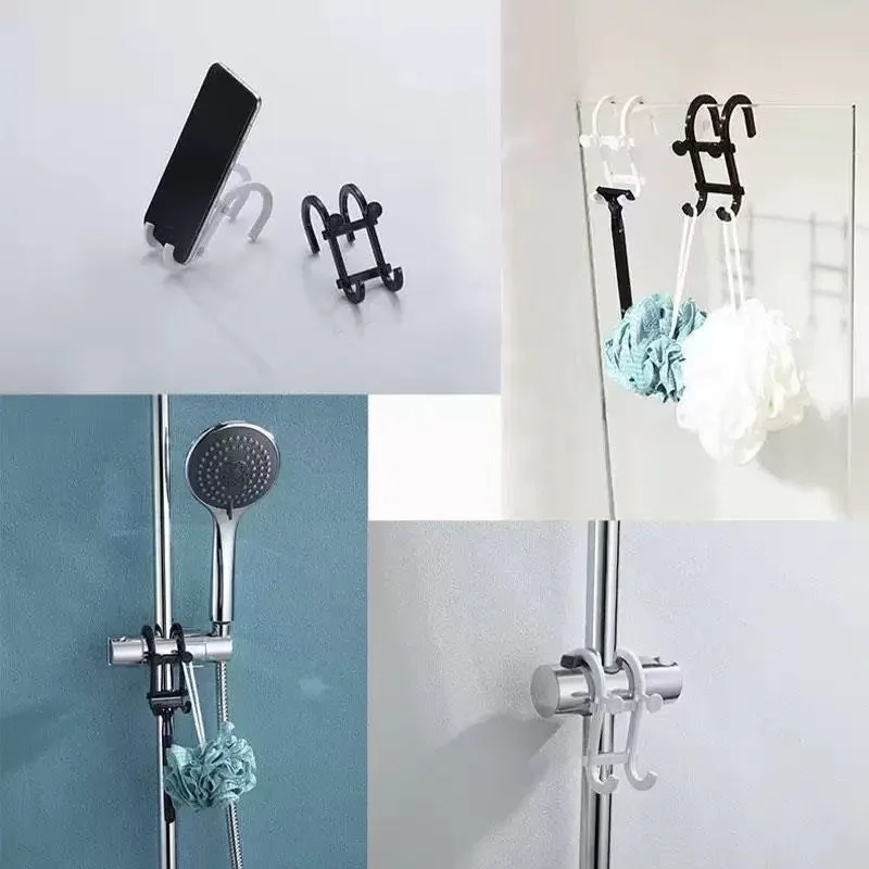 Bathroom Storage Utensils, Versatile Hooks, Mobile Phone Holder, No Punching, Sliding Sleeve Towel Rack, Modern and Simple