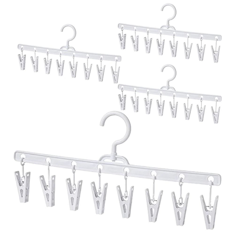 

4 Pcs White Hangers 360 Degree Rotatable Anti Slip Clothes Drying Rack with Clips for Socks Pants Underwear Towels Laundry Home