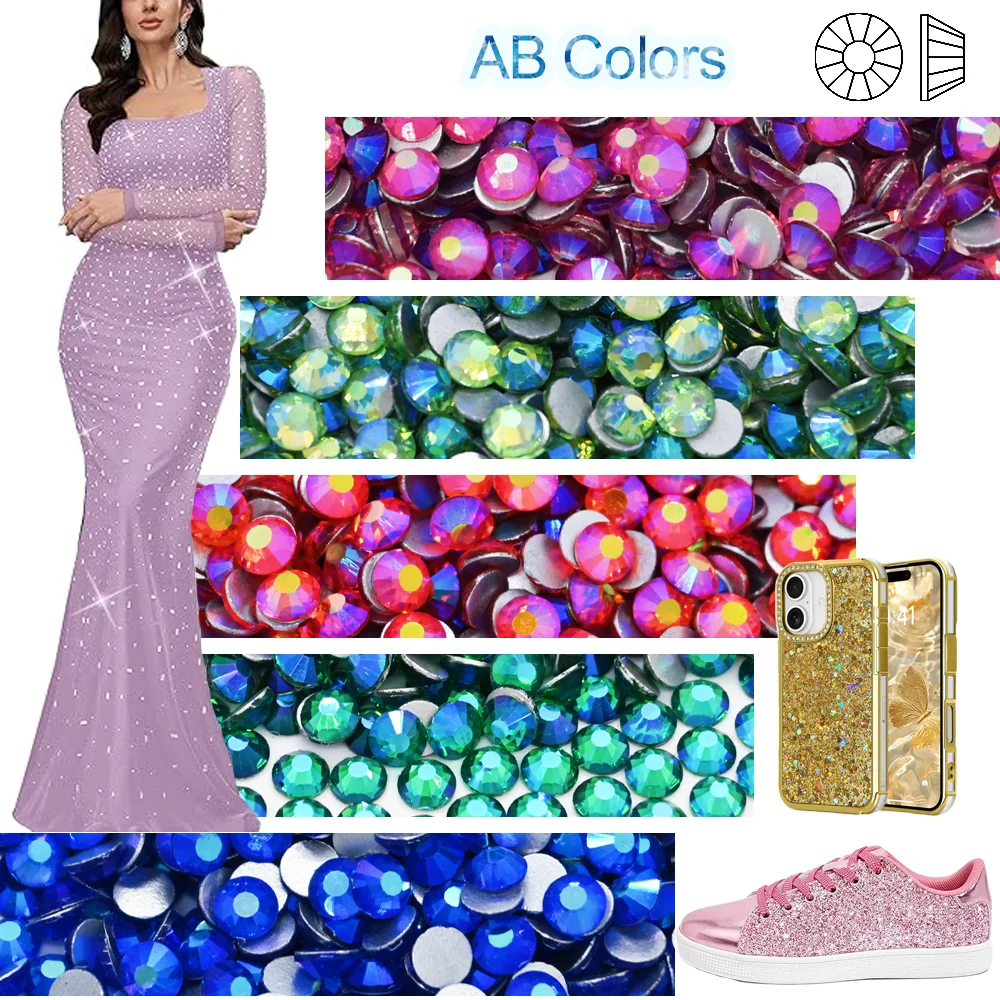 P22-P46 AB Color Non Hot Fix Rhinestones Nail Art Accessories Glitter Glass Flatback Crystals Stone Diamond for DIY Craft Strass
