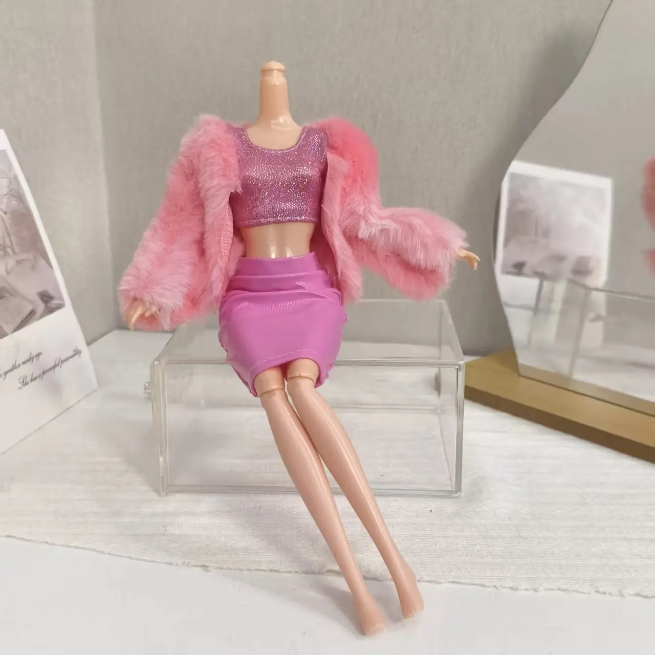 30 センチメートル人形服アクセサリー冬のファッション高級ぬいぐるみジャケット + 光沢のあるベスト + レザースカートセット 1/6 BJD Xinyi スーパーモデルドール用