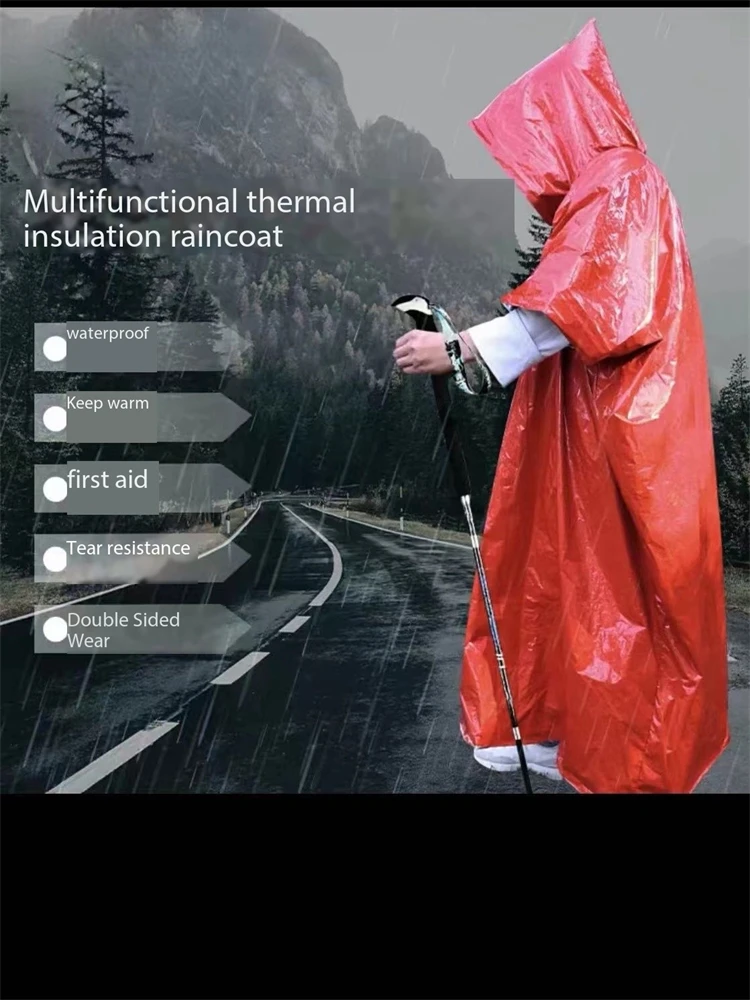 Raincoat Outdoor Camping  Mountaineering, Apocalyptic Heat Loss Blanket, Emergency PE Aluminum Film Reflective Double Sided