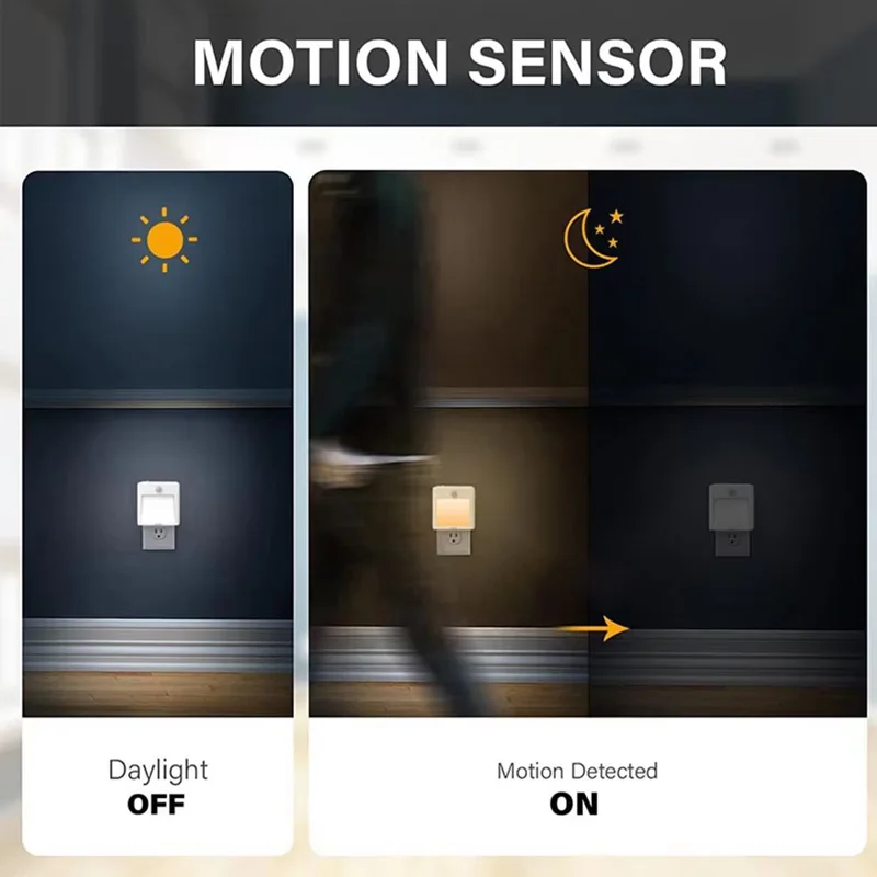 EU US UK Plug in LED Motion Sensor Night Lights for Kids Bedroom Auto Dusk to Dawn Sensor Dimmable Wireless Cabinet Lamp Decor