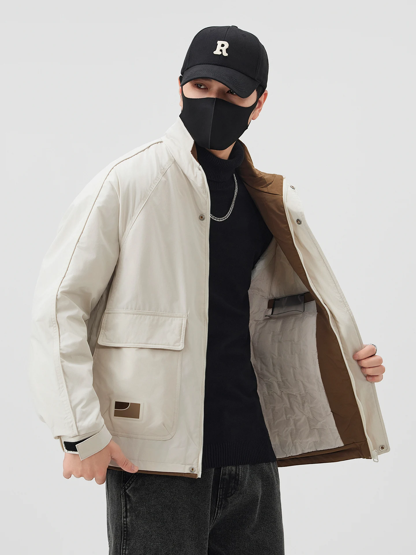 

Мужская рабочая куртка из утолщенного хлопка свободного кроя с воротником-стойкой, зимняя верхняя одежда из полиэфирного волокна, повседневная одежда