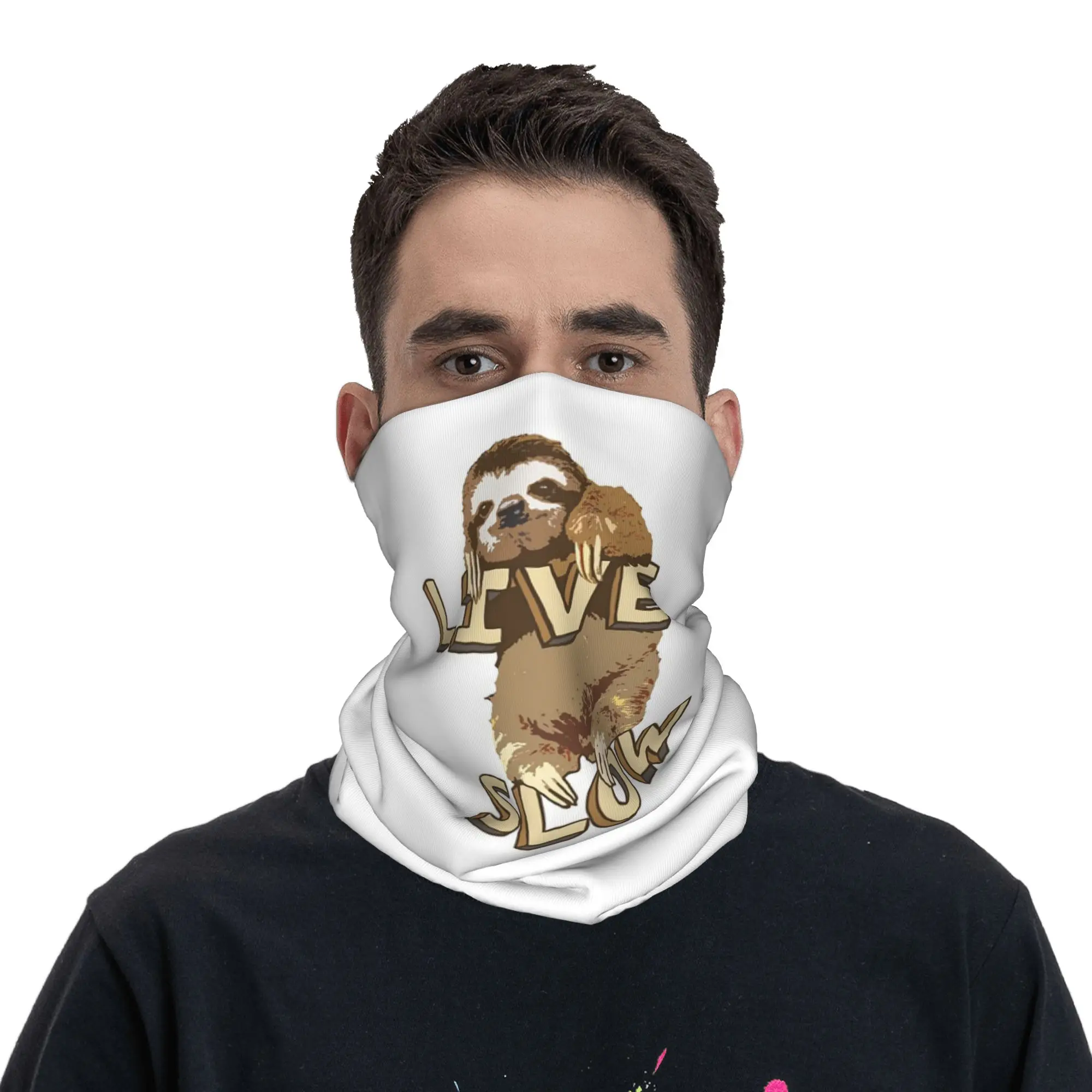 Cute Sloth Live Slow Bandana Neck Gaiter Printed Wrap Scarf Multi-use Face Mask Hiking Fishing For Men Women Adult