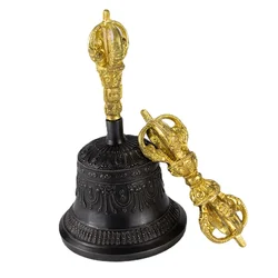 Black Gold Brass Tibetan Bells Chimes Dorje Vajra Handmade Yoga Meditation Bell Vintage Buddhist Hand Bells Music Instrument