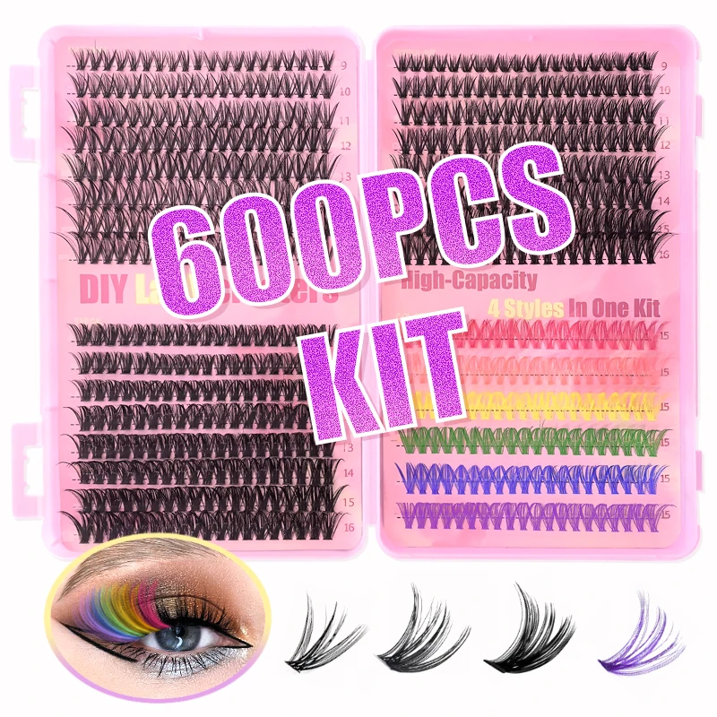 DIY Eyelash Book Lash Cluster Extension Kit, Mix Styles Individual Lash with Bond & Seal, Eyelashes Remover,Tweezers