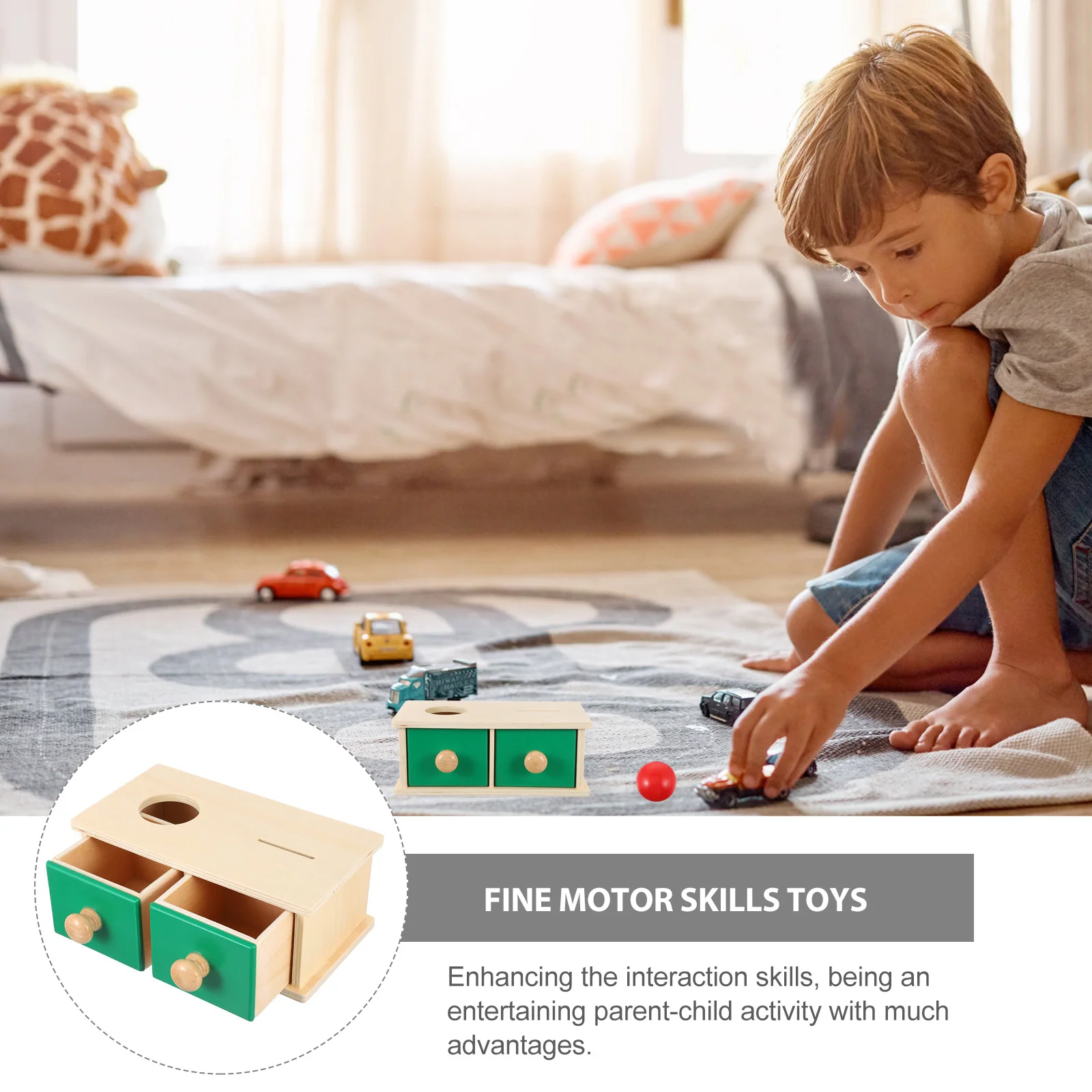 Caja de monedas para niños pequeños de 1 a 3 años, clasificador de formas de madera Montessori con habilidades motoras finas, bloques de construcción educativos de aprendizaje para bebés