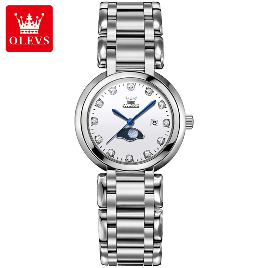 OLEVS 5573 Fashion Quartz Watch Round dial Stainless Steel Moon Phase