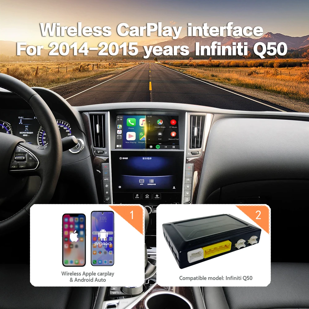 

CarPlay Android Auto Screen Mirroring Interface | For Infiniti Q50 Q60 QX50 2014–2015