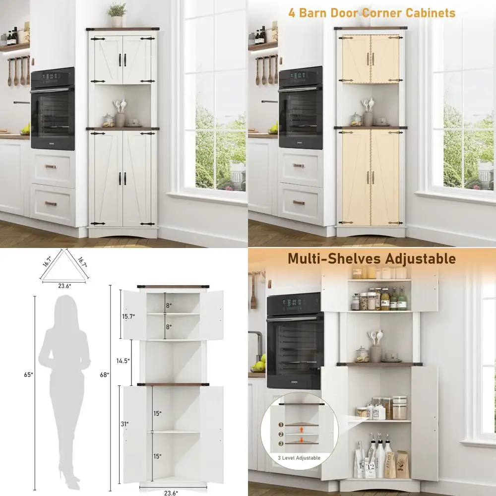 68" hoher Eckschrank mit 4 Türen und verstellbaren Regalen