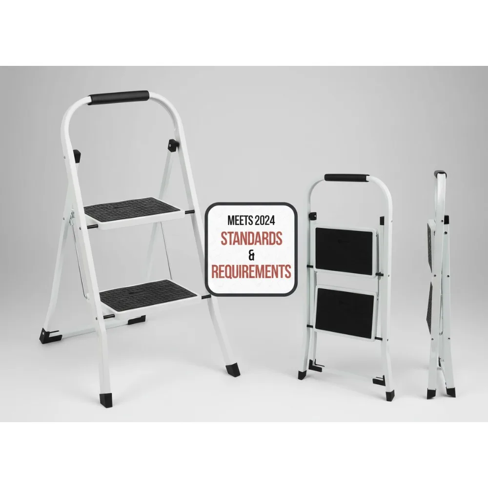 

2-Step Folding Ladder, 350 LBS Capacity Anti-Slip Step Stool - Lightweight Steel for Kitchen Home Office