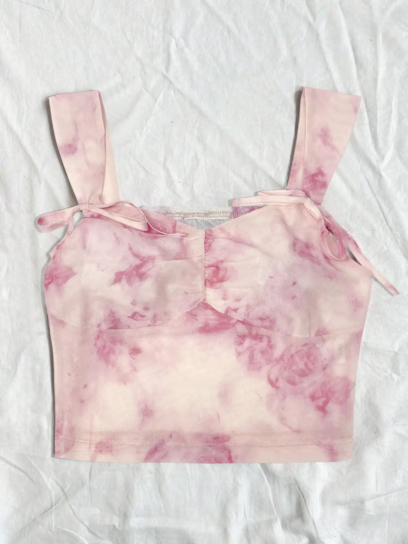 2026 Summer New Fashion Women's Pink Tie Dye Cami Top Square Neck Tie Shoulder Strap Crop Top Y2K Summer Streetwear