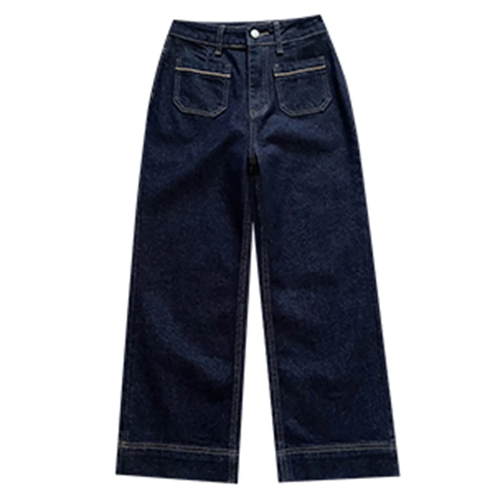 Jeans a gamba dritta dalla vestibilità ampia da donna 2025 Autunno Inverno Distressed Vintage Tasche a vita alta Pantaloni lunghi alla moda slim fit casual