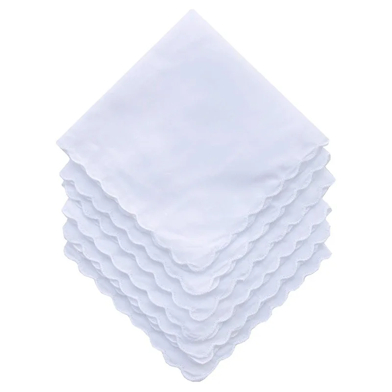 12Pcs 순수 코 튼 손수건 흰색 치아 가장자리 사각형 수건 DIY 수제 낙서 수 놓을 수 30*30cm