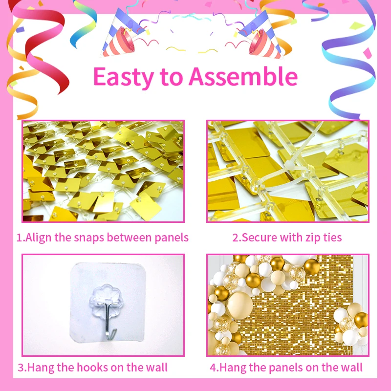 SmallPink Glitter Air Activated Sequin Panels With Clear Interlock Grid Shimmer Wall Backdrop For Party Baby Shower Decoration