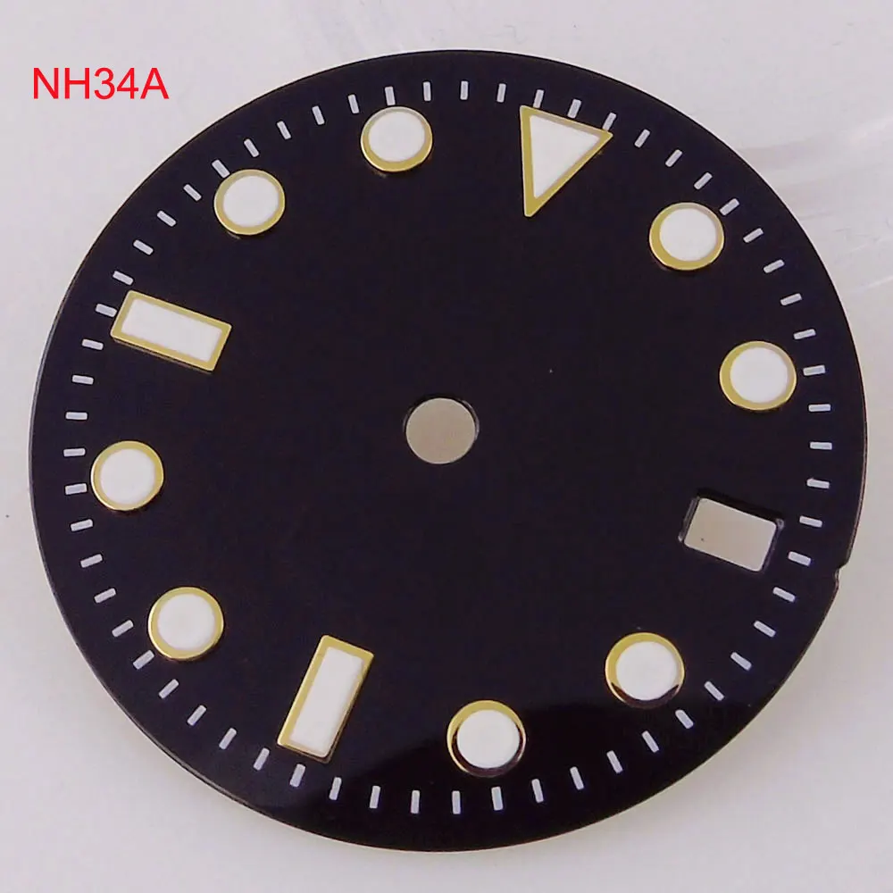 Esfera de reloj secundaria de 29mm para movimiento nh34 gmt, borde negro/dorado/oro rosa para reloj Water Ghost Mod