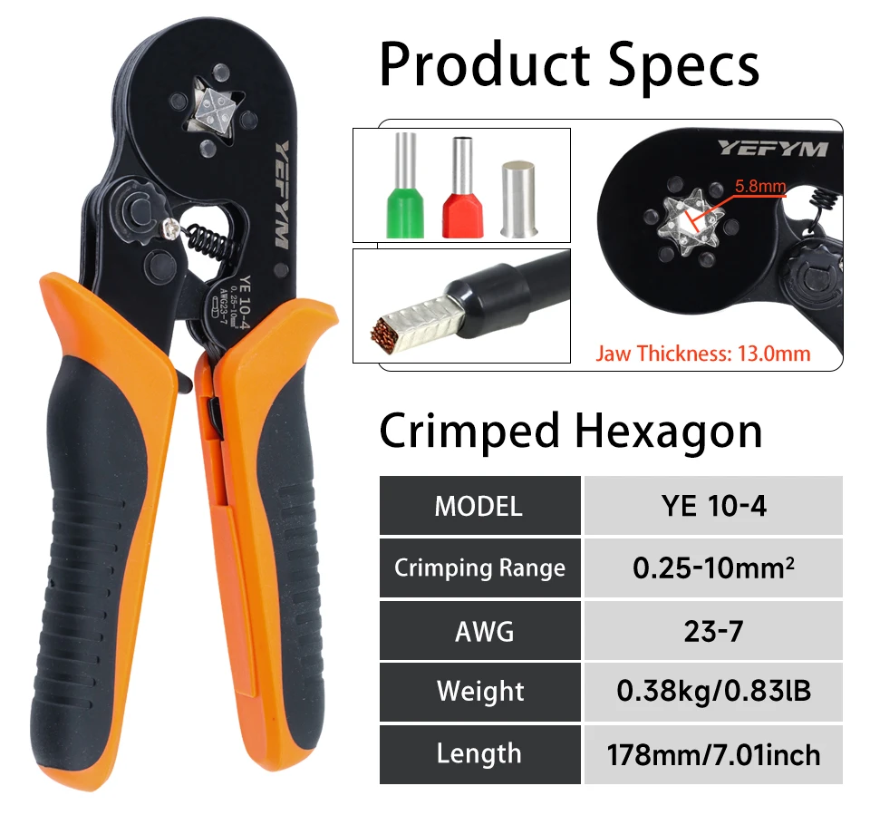 Manuelle tragbare Kaltcrimpzangen-Sets YEFYM Ratchet Tools YE10-4/10-6/16-6S für E-Typ-Rohre – Detail 8