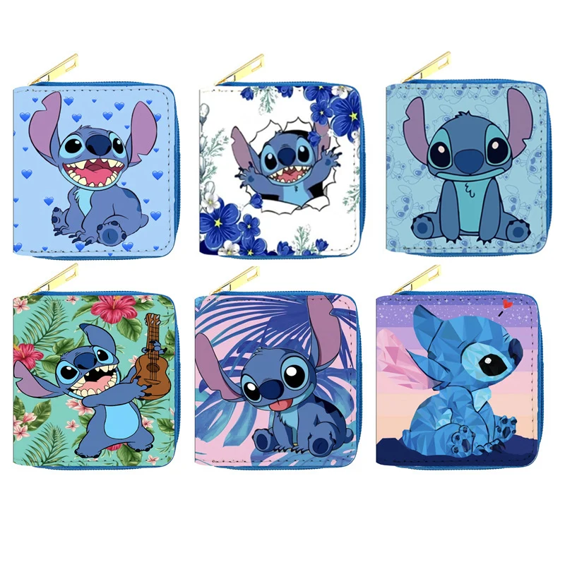 Disney-monedero de Lilo & Stitch para hombre y mujer, cartera Kawaii de dibujos animados, portatarjetas, regalo