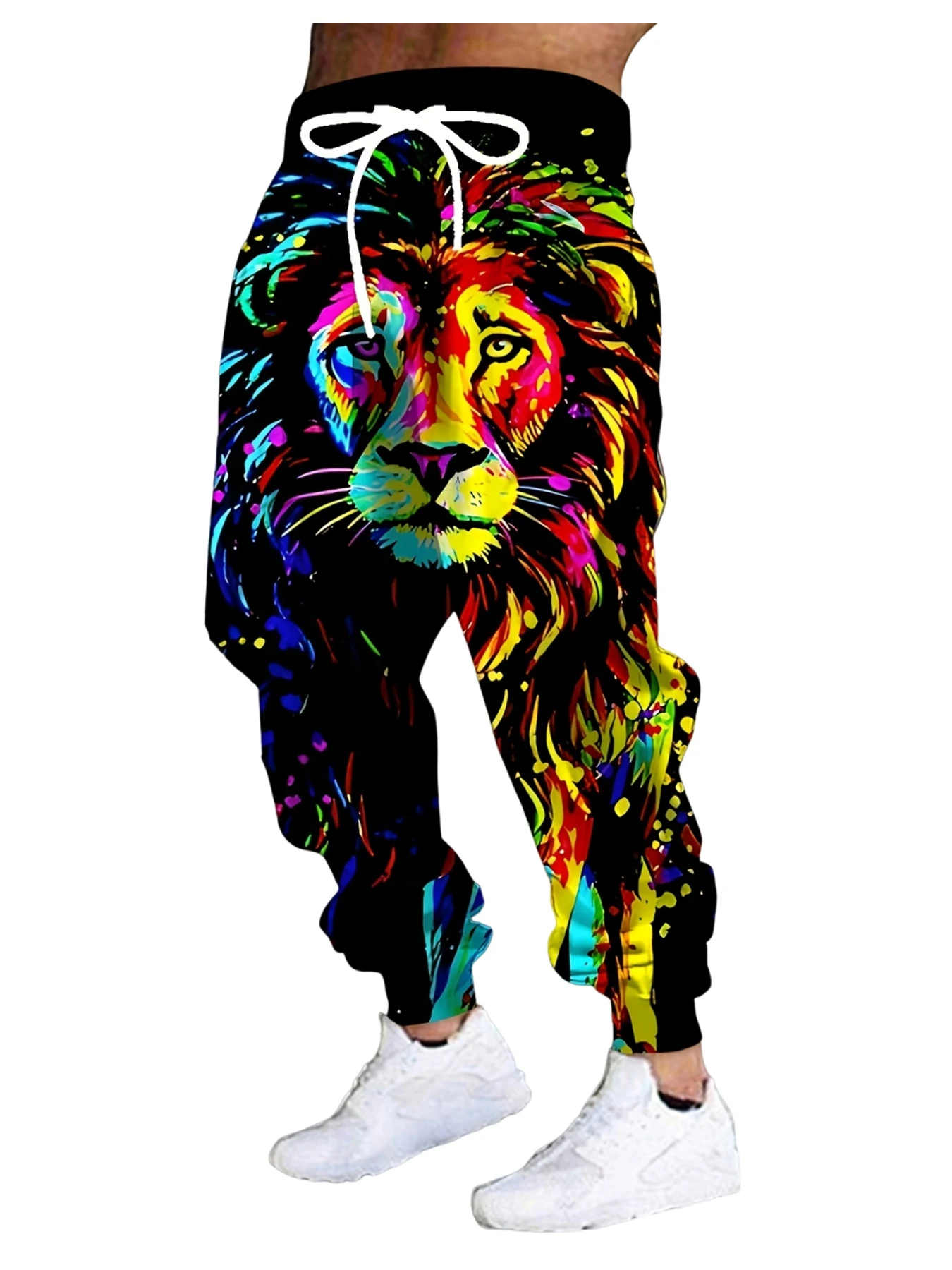 

New Men's 3D Lion Print Casual Pants Outdoor Breathable Athletic Pants Stylish Drawstring Streetwear Trousers Mens Cuffed Pants