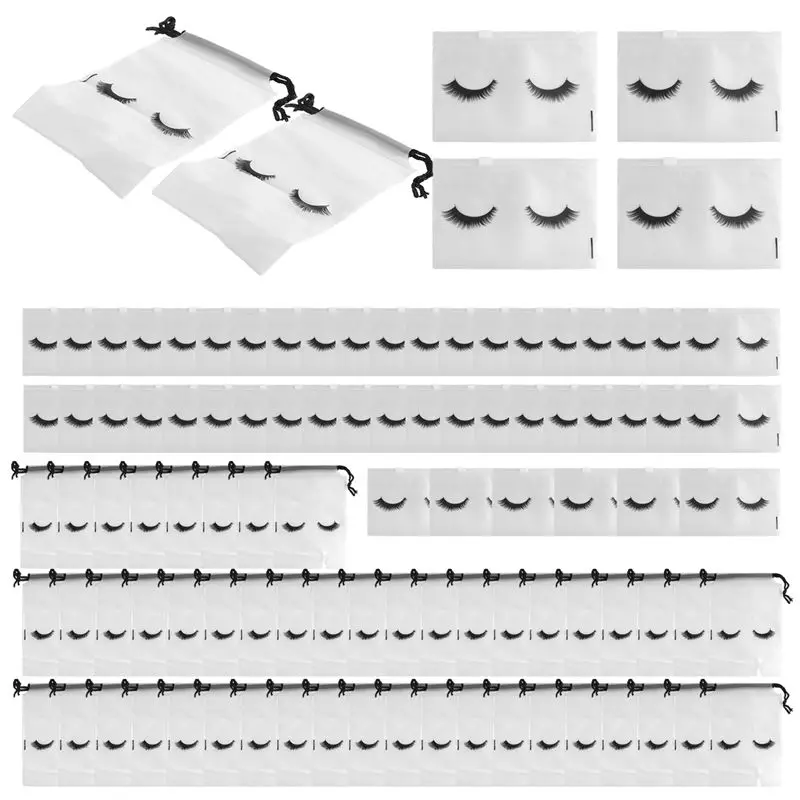 ABIT 100Pcs Eyelash Aftercare Bags Lash Bags For Clients Cute Lash Packaging Bags 50 Drawstring And 50 Zipper Cosmetic Bags