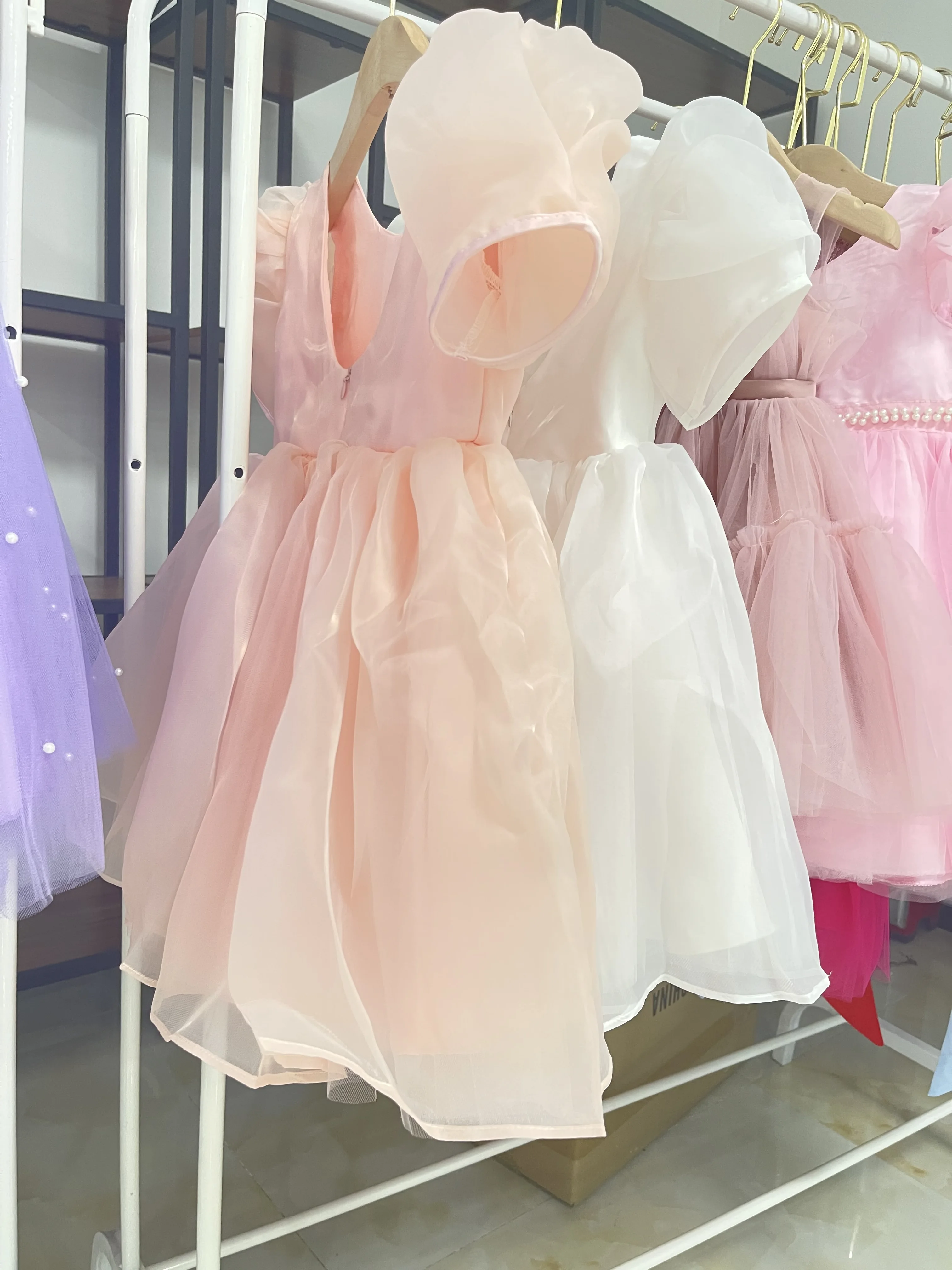 Girls White Cake Layers Dresses Kids Pull Sleeve Elegant Party Wedding Birthday Tutu Princess Vestidos Children Summer Clothes