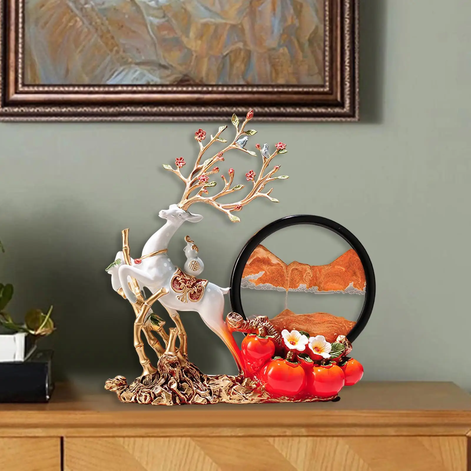 

Deer Sculpture with Moving Sand Decorations for The Bookshelf