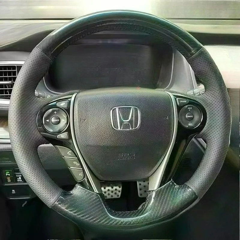 

Сшитый вручную черный кожаный замшевый чехол на руль из углеродного волокна для Honda Accord 9 2013-2017 Crosstour 2013-2015
