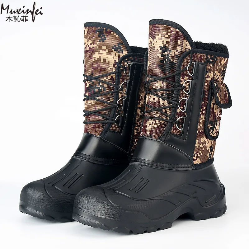 الرجال شتاء جديد أفخم سميكة عالية أعلى في الهواء الطلق الصيد أحذية التنزه الثلوج الأحذية مقاوم للماء المضادة للانزلاق أحذية قطنية مقاومة البرد #4