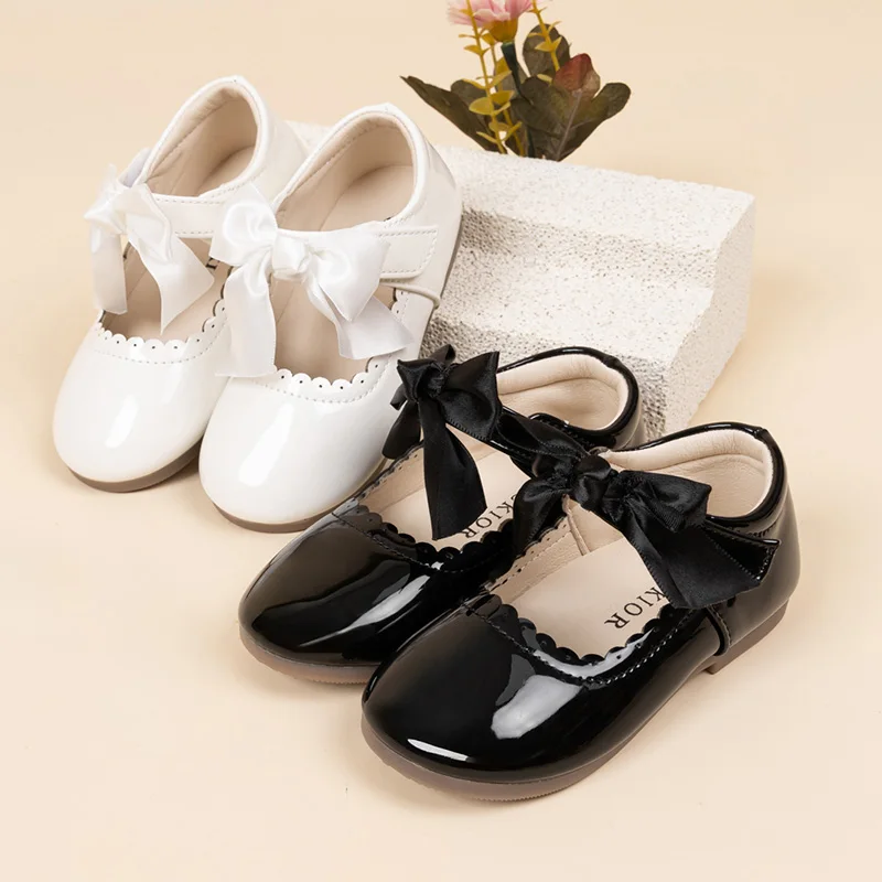 

Sweet Bowknot Flats Mary Jane Shoes Child Lace Patchwork Pu Leather Shoes Girl Cozy Soft Sole Party Wedding Princess Shoes Kids