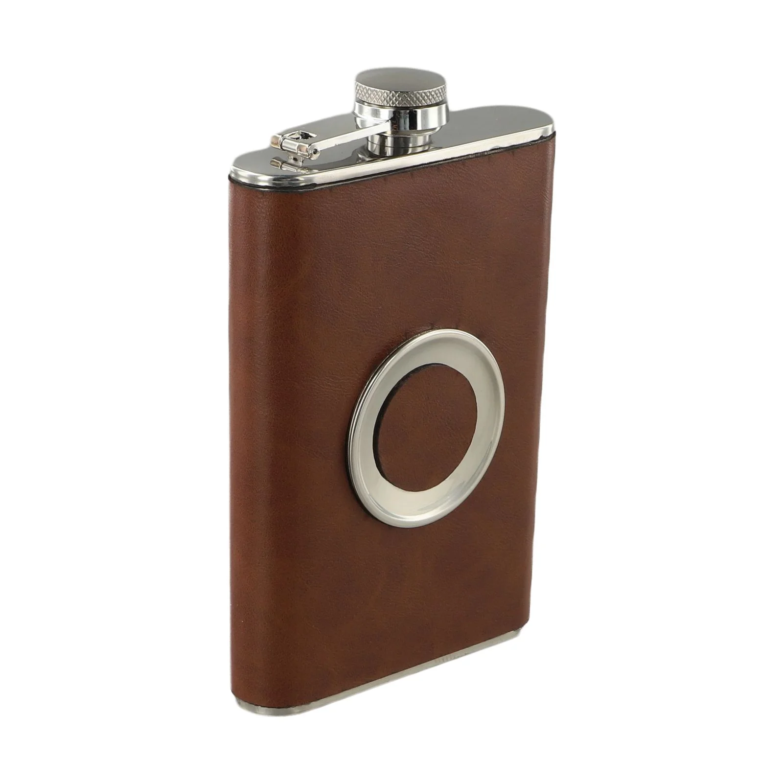 Stainless Steel for hip Flask 8 Oz 240ml with Faux Leather Wrap and Leak for proof Swing Cap Includes Small Cup for Whiskey and