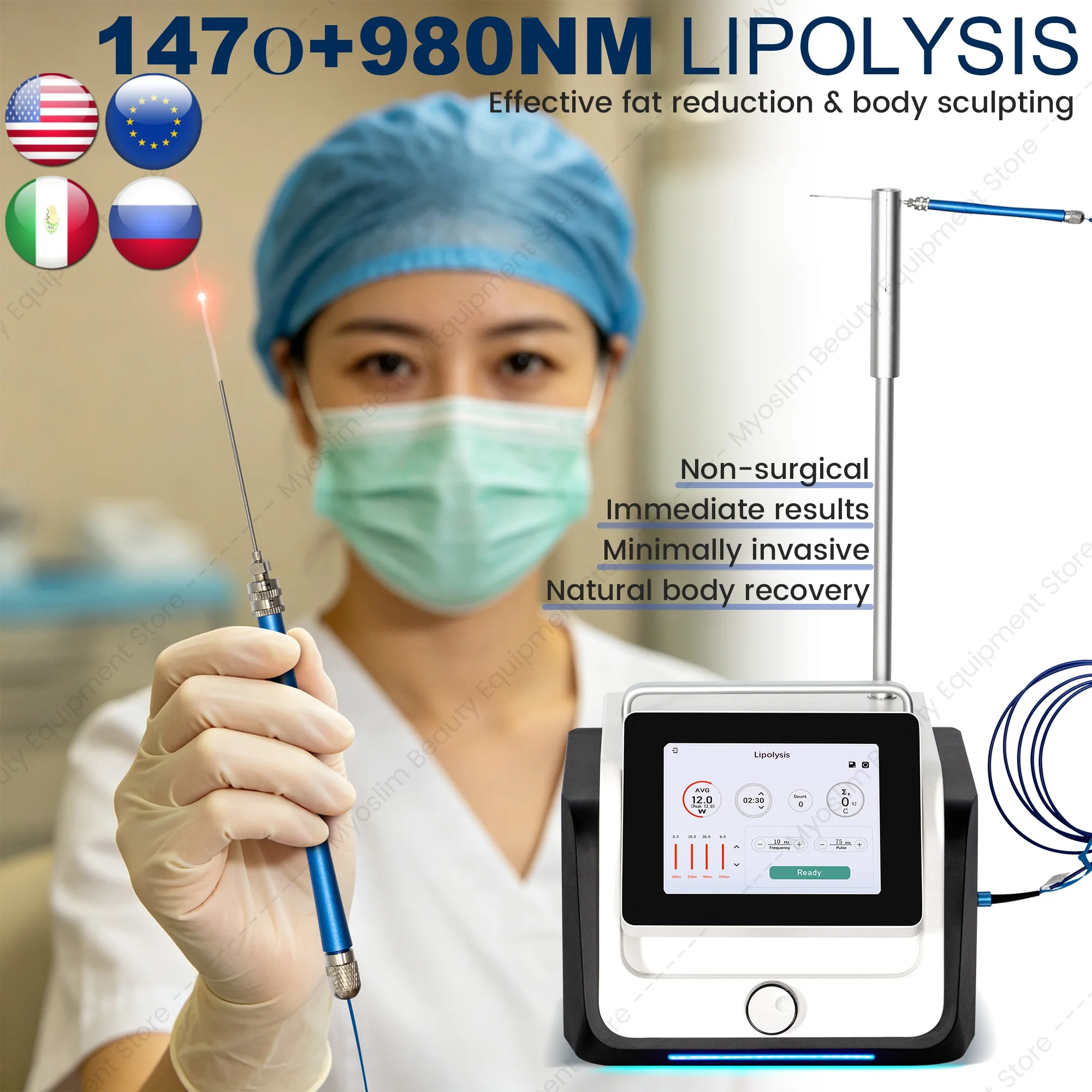Diode Lase 1470nm+980nm Endolifting Machine Fiber Optic Lipolysis Fat Reduction Sterilization Anti-inflammatory Hemostasis CE