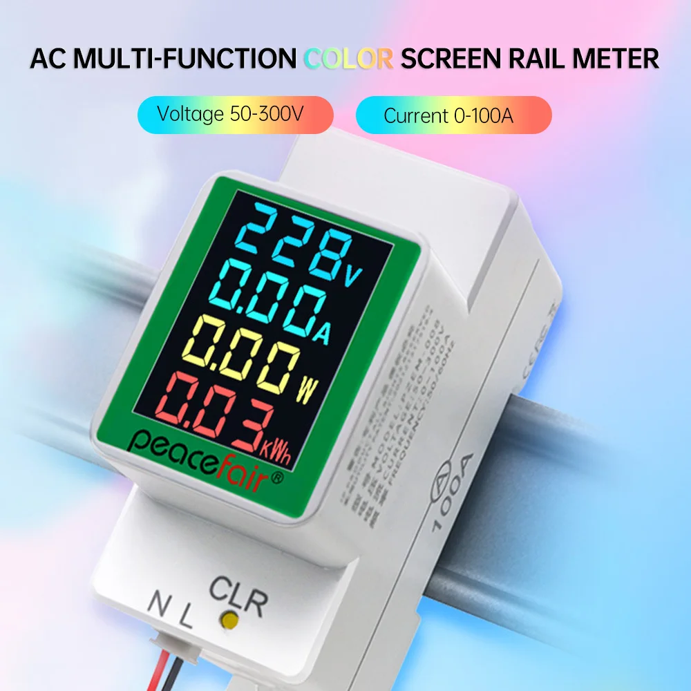 

AC50~300V 100A Voltmeter Voltage Indicator Digital Display Multi-function Rail Meter Voltage Current Power Meter Electrican Test