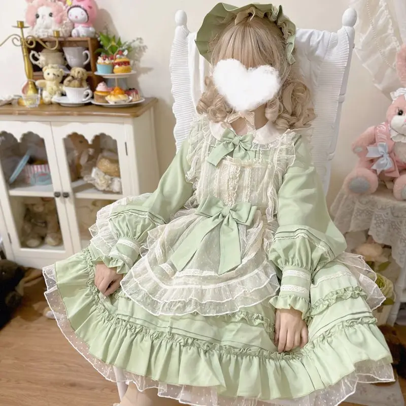 

Coalfell {spot Goods}~Original Design Doll Neck Lace Apron Lolita Dress Cute Long Sleeved Op Dress Autumn and Winter Styles