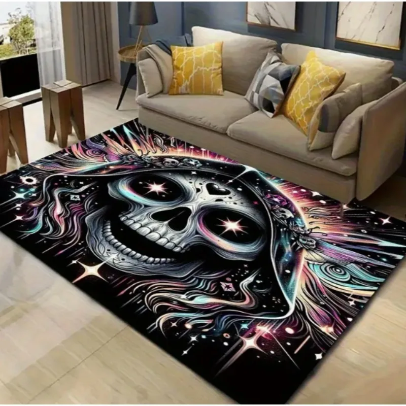 Halloween Pumpkin Skull Witch Hat Area Mat - Super Soft Fluffy Non-Slip Mat for Entryway Living Room Bedroom Spooky Home Decor