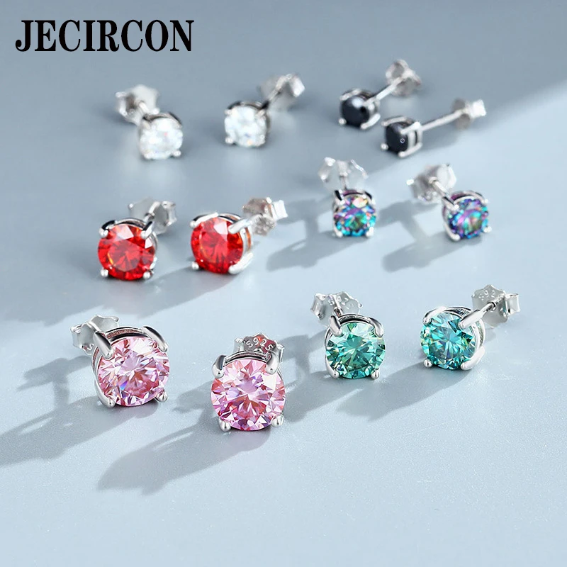 

JECIRCON Classic 4-Prong Moissanite Earrings 925 Sterling Silver Studs for Men/Women Multi-Color Optional Simple Fine Jewelry