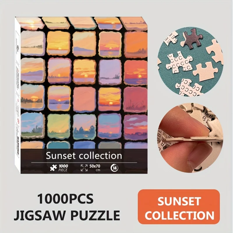 

1000-Piece Premium White Cardboard Sunset Jigsaw Puzzle Large Finished Size 27.5" x 19.7"｜Ideal Christmas Gift
