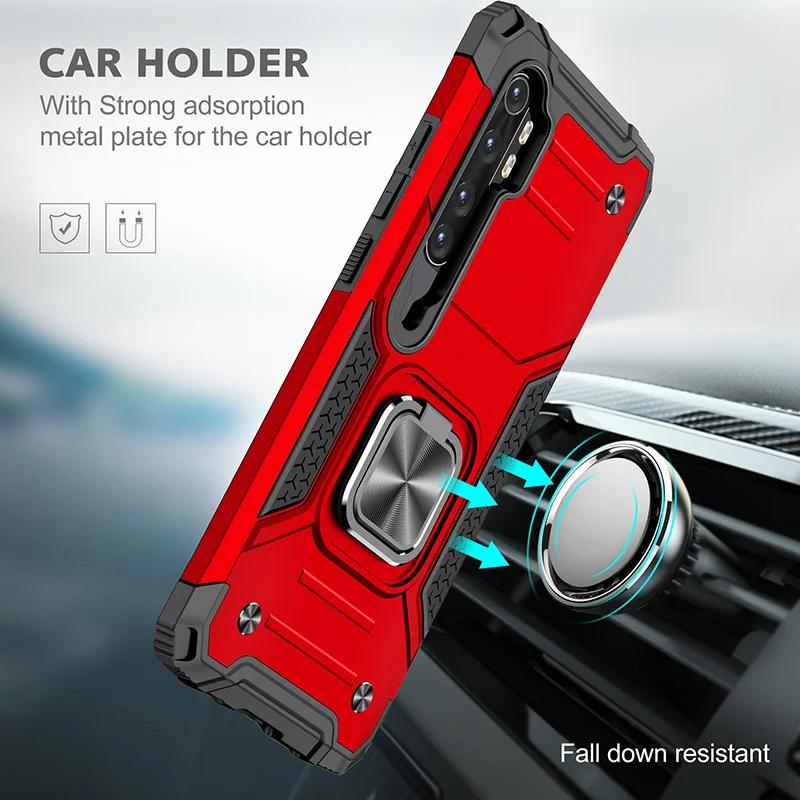 Armor Shockproof Phone Case For Xiaomi Mi Note 10 CC9 Pro Magnetic Car Holder Ring Stand Case For Mi Note 10 Lite Back Cover