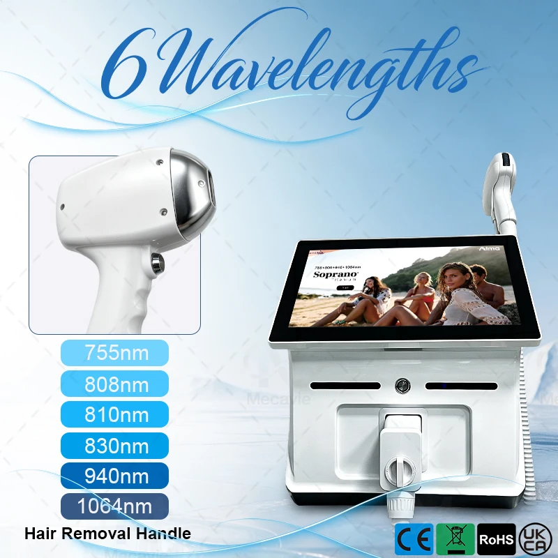 Professional 6000w Soprano Diode Laser Hair Removal 6 Waves755 940 810 8301064 808nm CE Certificate Alexandrite Device Permanent