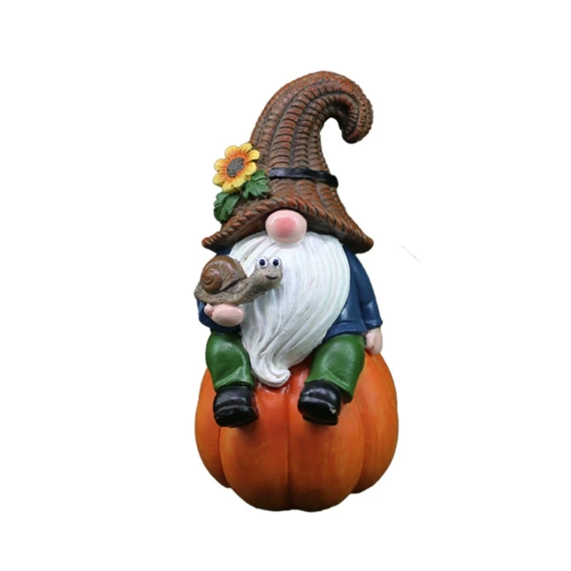 Thanksgiving Fall Gnomes Statue Pumpkin Gnomes Decoration White Beard Figurine Autumn Resin Gnomes Statue for Outdoor