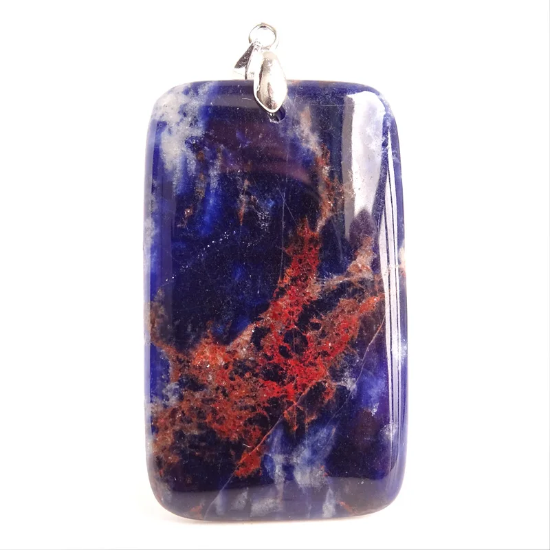 Men's Blue Sodalite Rectangle Necklace Pendant Natural Blue-vein Gem Stone Beads for Jewelry Making Accessories Boy's Gift BU679