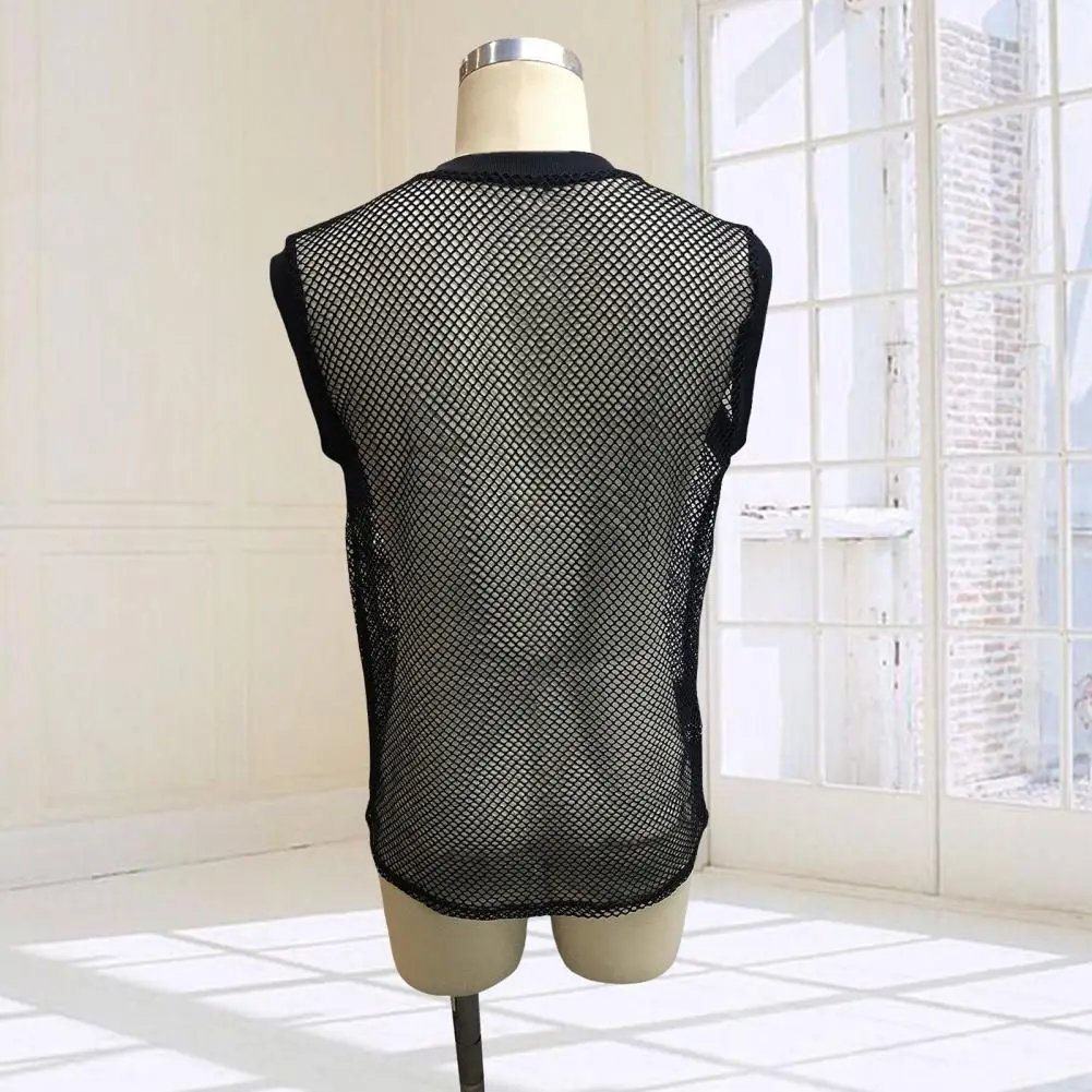Men Round Neck Mesh Tank Mesh Tops Breathable Mesh Sleeveless Vest for Men Loose Fit Summer Streetwear See-through Design image 4