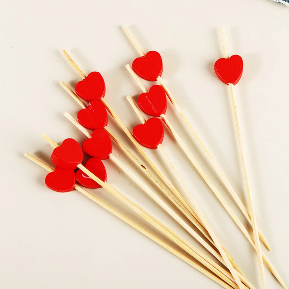 100 Stück rot rosa Herz Bambus Pick Buffet Cupcake Obst Gabel Dessert Cocktail für Valentinstag Party Supplies – Detail 6
