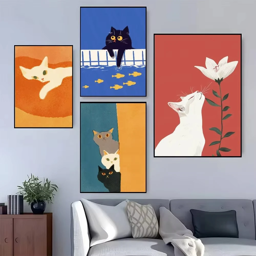 1 قطعة القط الملونة لطيف في الغرفة قماش المشارك مقاوم للماء مقهى بار غرفة الموضة الديكور جدار الفن الملصقات غير الإطار #3